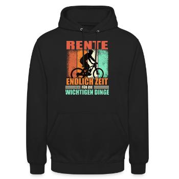Rente mit Fahrrad - Unisex Hoodie - Schwarz - Vorne - Alina (178cm) & Michal (187cm)
