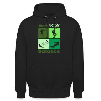 Équilibre du cerf-volant de travail. Style de vie Vintage Design, Travail - Sweat-shirt à capuche unisexe - noir - Devant - Alina (178cm) & Michal (187cm)