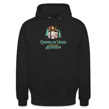 Camping Im Freien Ist Das Bessere Altersheim - Unisex Hoodie - Schwarz - Vorne - Alina (178cm) & Michal (187cm)