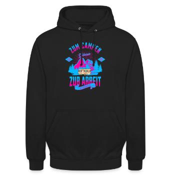 Zum Campen Geboren zur Arbeit gezwungen - Unisex Hoodie - Schwarz - Vorne - Alina (178cm) & Michal (187cm)
