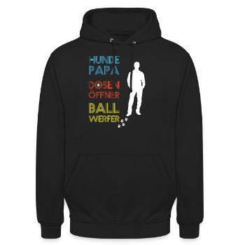 Hundepapa Dosenöffner Ballwerfer - Hunde Design - Unisex Hoodie - Schwarz - Vorne - Alina (178cm) & Michal (187cm)