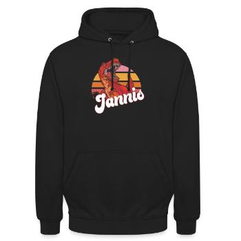 JANNIS - Beautiful boy name with T-REX Dino - Unisex Hoodie - black - Front - Alina (178cm) & Michal (187cm)