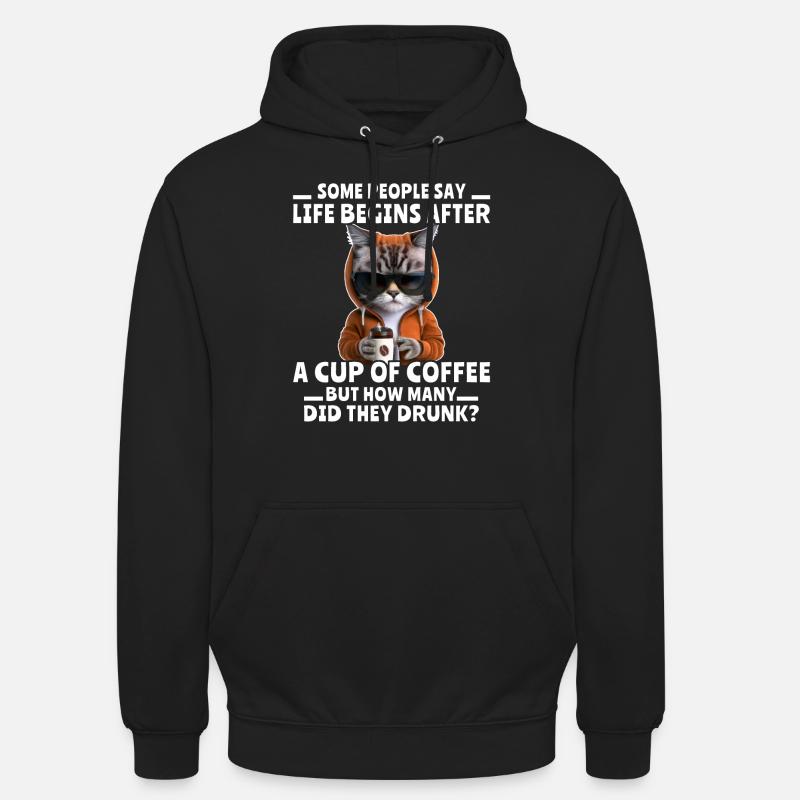 Coffee Cat Coffee Drinker - Unisex Hoodie - black
