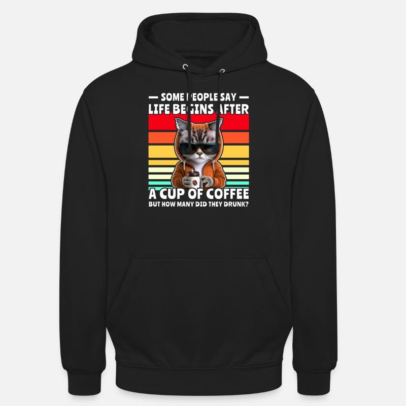 Café Retro Cat - Sweat-shirt à capuche unisexe - noir