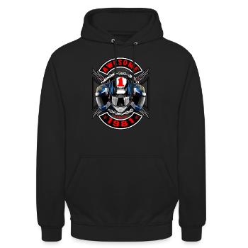 Awesome since 1981, Biker Geburtstag - Unisex Hoodie - Schwarz - Vorne - Alina (178cm) & Michal (187cm)