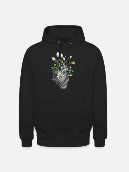 Anatomisches Herz und Blumen - Unisex Hoodie - Schwarz