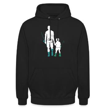 Vater Sohn Passenden Fischer - Unisex Hoodie - Schwarz - Vorne - Alina (178cm) & Michal (187cm)
