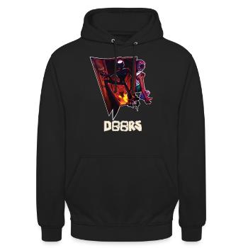 Doors Roblox - Versteckspiel - Unisex Hoodie - Schwarz - Vorne - Alina (178cm) & Michal (187cm)