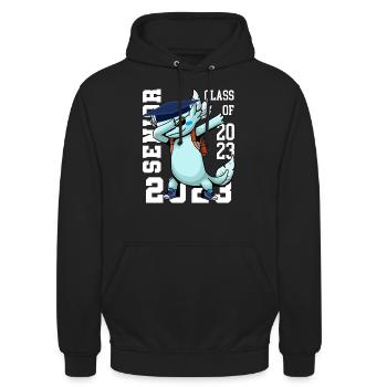 Senior 2023 Grad Happy Axolotl Dabbing Graduierung - Unisex Hoodie - Schwarz - Vorne - Alina (178cm) & Michal (187cm)
