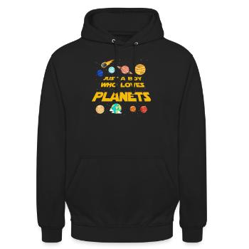 Juste un garçon qui aime les planètes du système solaire - Sweat-shirt à capuche unisexe - noir - Devant - Alina (178cm) & Michal (187cm)