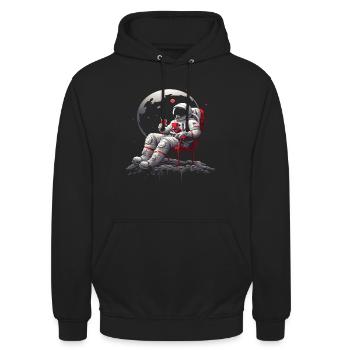 Komischer Astronaut mit Eis auf dem Mond - Unisex Hoodie - Schwarz - Vorne - Alina (178cm) & Michal (187cm)