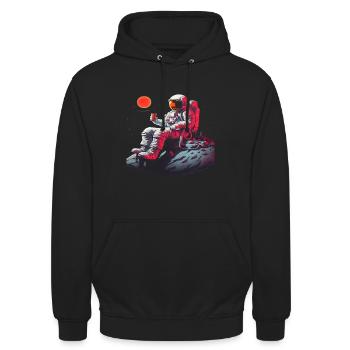Komischer Astronaut sitzt mit Eis - Unisex Hoodie - Schwarz - Vorne - Alina (178cm) & Michal (187cm)