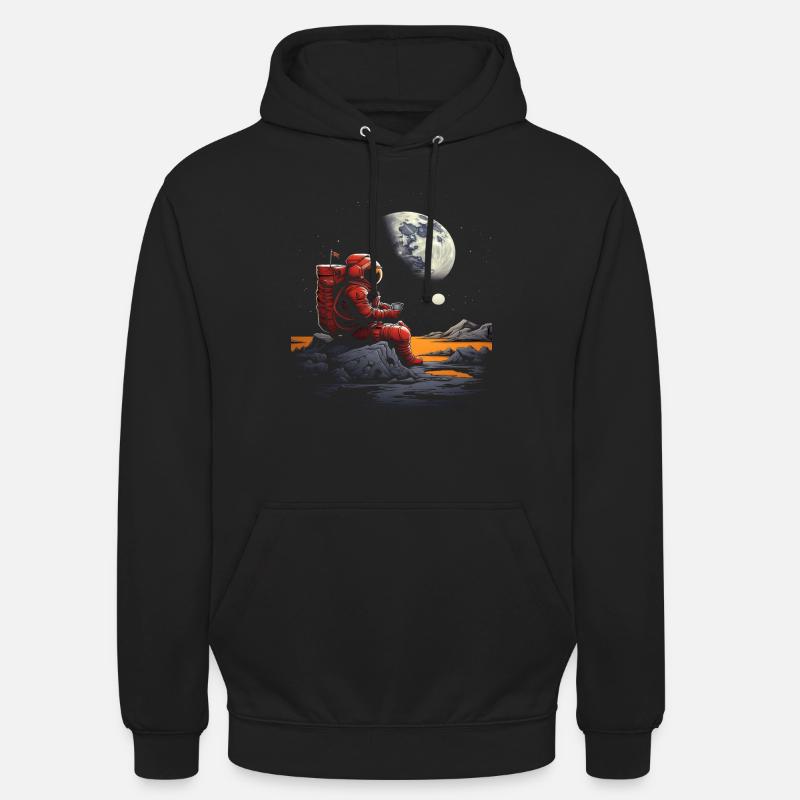 Astronauten-Setting mit Blick auf den Mond - Unisex Hoodie - Schwarz