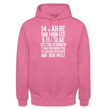 14 Jahre Vierzehnter Geburtstag - Unisex Hoodie - Pink - Vorne - Alina (178cm) & Michal (187cm)