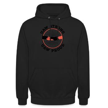 UAW-Gewerkschaftsstreiks und UAW-Protest - UAW Strong - Unisex Hoodie - Schwarz - Vorne - Alina (178cm) & Michal (187cm)
