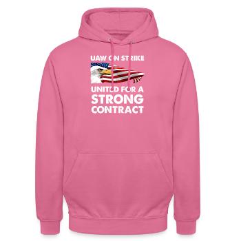 UAW streikt - Gemeinsam für einen starken Vertrag - Unisex Hoodie - Pink - Vorne - Alina (178cm) & Michal (187cm)