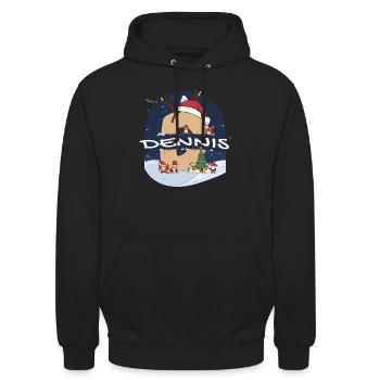 Nom Dennis génial avec Santa Hat dans le thème de Noël - Sweat-shirt à capuche unisexe - noir - Devant - Alina (178cm) & Michal (187cm)