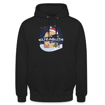 Génial Elizabeth Nom w Santa Hat dans le thème de Noël - Sweat-shirt à capuche unisexe - noir - Devant - Alina (178cm) & Michal (187cm)