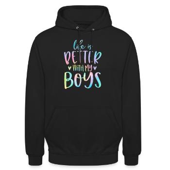 La vie est meilleure avec mes garçons maman de garçons cadeaux - Sweat-shirt à capuche unisexe - noir - Devant - Alina (178cm) & Michal (187cm)