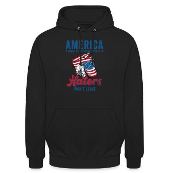 Amerika: Ein Land, das so großartig ist, dass die USA patriotisch sind - Unisex Hoodie - Schwarz - Vorne - Alina (178cm) & Michal (187cm)
