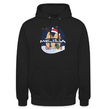 Tolle Melissa Name mit Weihnachtsmütze im Weihnachtsthema - Unisex Hoodie - Schwarz - Vorne - Alina (178cm) & Michal (187cm)