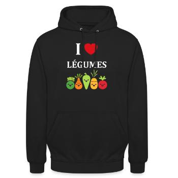 Humorvolles kleines veganes Gemüse - Unisex Hoodie - Schwarz - Vorne - Alina (178cm) & Michal (187cm)