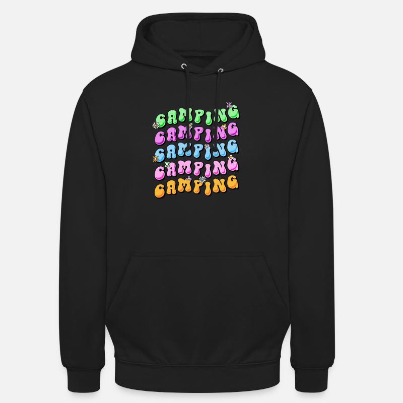 Camping retrostil 70s Hippie Flower Power - Unisex-hettegenser - svart