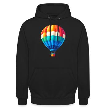 Bunter Heißluftballon im Klaren Himmel - Unisex Hoodie - Schwarz - Vorne - Alina (178cm) & Michal (187cm)