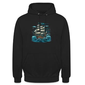 Bateau pirate aventureux en haute mer - Sweat-shirt à capuche unisexe - noir - Devant - Alina (178cm) & Michal (187cm)