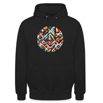 Motif géométrique coloré - Sweat-shirt à capuche unisexe - noir - Devant - Alina (178cm) & Michal (187cm)