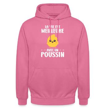 Humour petit poussin - Sweat-shirt à capuche unisexe - rose - Devant - Alina (178cm) & Michal (187cm)