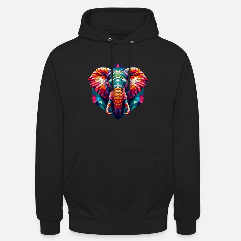 Éléphant dans l’illustration polygonale - Sweat-shirt à capuche unisexe - noir