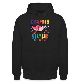 Grammy Shark Vatertagsgeschenk von Ehefrau Sohn - Unisex Hoodie - Schwarz - Vorne - Alina (178cm) & Michal (187cm)