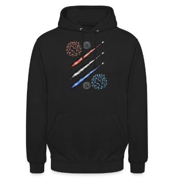 Kondensstreifen und Feuerwerk - Rot Weiß und Blau - Unisex Hoodie - Schwarz - Vorne - Alina (178cm) & Michal (187cm)