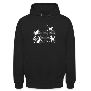 Chats jouant avec un chat de note de musique - Sweat-shirt à capuche unisexe - noir - Devant - Alina (178cm) & Michal (187cm)