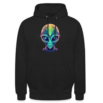 Außerirdischer Science Fiction Alien Kopf - Unisex Hoodie - Schwarz - Vorne - Alina (178cm) & Michal (187cm)