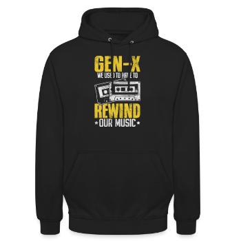 Lustige Generation X Music Rewind Xennials Gen X - Unisex Hoodie - Schwarz - Vorne - Alina (178cm) & Michal (187cm)