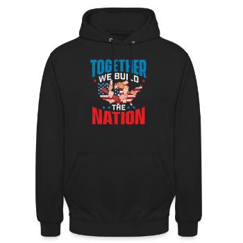 Ensemble nous construisons la nation Fête du Travail - Sweat-shirt à capuche unisexe - noir - Devant - Alina (178cm) & Michal (187cm)