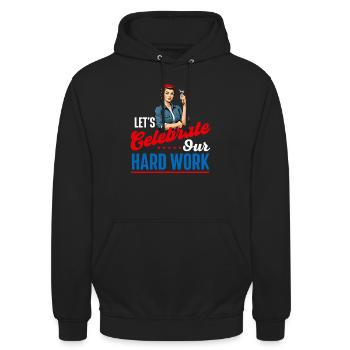 Célébrons notre travail acharné : la fête du Travail - Sweat-shirt à capuche unisexe - noir - Devant - Alina (178cm) & Michal (187cm)