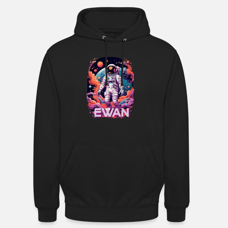 EWAN - Beau prénom de garçon avec astronaute cool - Sweat-shirt à capuche unisexe - noir