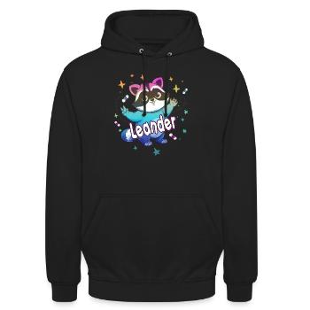 LEANDER - Schöner Jungen Name mit süßem Waschbär - Unisex Hoodie - Schwarz - Vorne - Alina (178cm) & Michal (187cm)