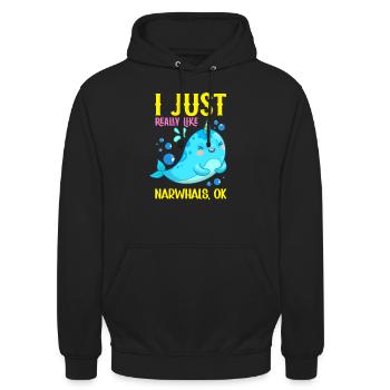 Narwhal Sea Süßer Narwhaler Liebhaber - Unisex Hoodie - Schwarz - Vorne - Alina (178cm) & Michal (187cm)