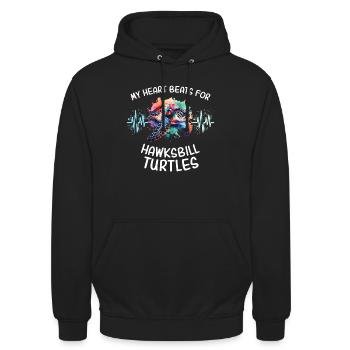 Karettschildkröte Herzlinie - Unisex Hoodie - Schwarz - Vorne - Alina (178cm) & Michal (187cm)