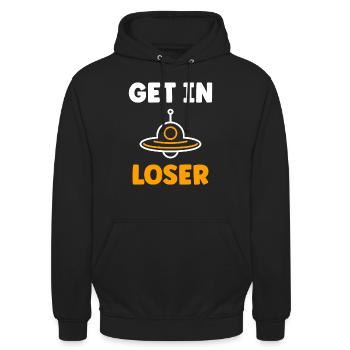 fliegende Untertasse - Unisex Hoodie - Schwarz - Vorne - Alina (178cm) & Michal (187cm)