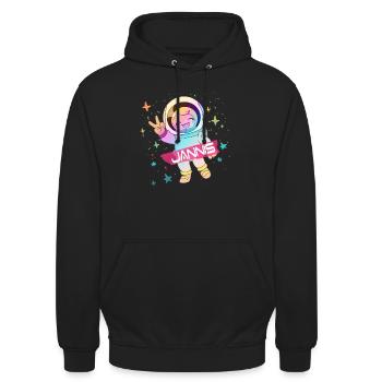 JANNIS - Beautiful boy name with cute astronaut - Unisex Hoodie - black - Front - Alina (178cm) & Michal (187cm)