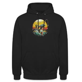 Pêcheur à la ligne Pêche Poisson Dans L’eau Bande dessinée - Sweat-shirt à capuche unisexe - noir - Devant - Alina (178cm) & Michal (187cm)