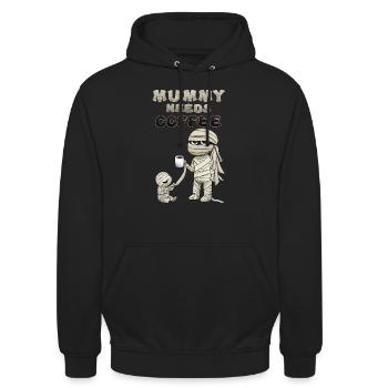 Mummy needs Coffee - Unisex Hoodie - Schwarz - Vorne - Alina (178cm) & Michal (187cm)
