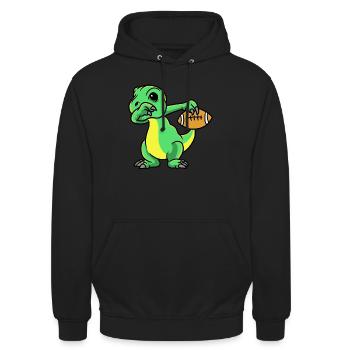 Sport Rugby Fußballer Dino Fußball - Unisex Hoodie - Schwarz - Vorne - Alina (178cm) & Michal (187cm)