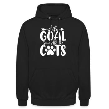Objectif de vie Sauver tous les chats Drôle d’animaux Refuge - Sweat-shirt à capuche unisexe - noir - Devant - Alina (178cm) & Michal (187cm)