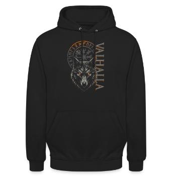 Valhalla Wolf Nordische Götter Wikinger Kompass - Unisex Hoodie - Schwarz - Vorne - Alina (178cm) & Michal (187cm)
